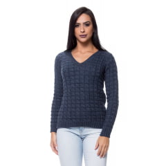 Blusa tricot básica decote V meia trança Blusa tricot básica decote V meia trança