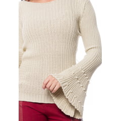 Blusa tricot canelado com pérolas Blusa tricot canelado com pérolas