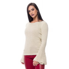 Blusa tricot canelado com pérolas Blusa tricot canelado com pérolas