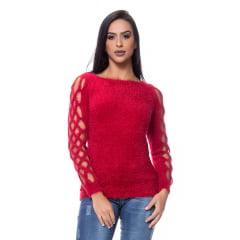 Blusa tricot canoa em pelo manga vazada Blusa tricot canoa em pelo manga vazada