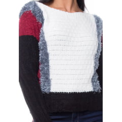 Blusa tricot canoa manga canelada Blusa tricot canoa manga canelada