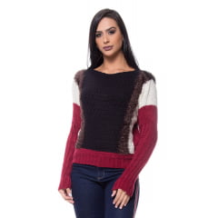 Blusa tricot canoa manga canelada Blusa tricot canoa manga canelada