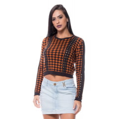Blusa tricot cropped quadriculado ilhós Blusa tricot cropped quadriculado ilhós
