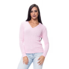 Blusa tricot decote V trança básica Blusa tricot decote V trança básica