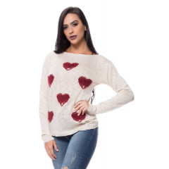 Blusa tricot flame corações pelo Blusa tricot flame corações pelo