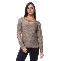 Blusa tricot flame manga vazada Blusa tricot flame manga vazada