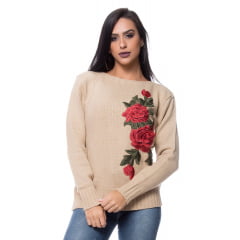 Blusa tricot flor aplicação Blusa tricot flor aplicação