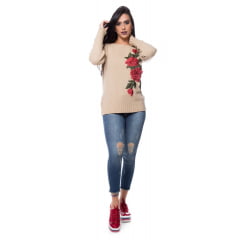 Blusa tricot flor aplicação Blusa tricot flor aplicação