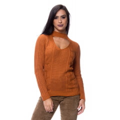 Blusa tricot gargantilha fang e tranças Blusa tricot gargantilha fang e tranças