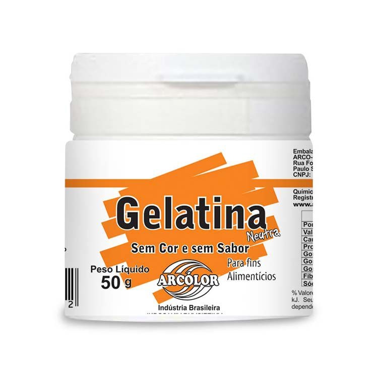Gelatina Neutra - Sem Cor e Sem Sabor - 50g Arcolor
