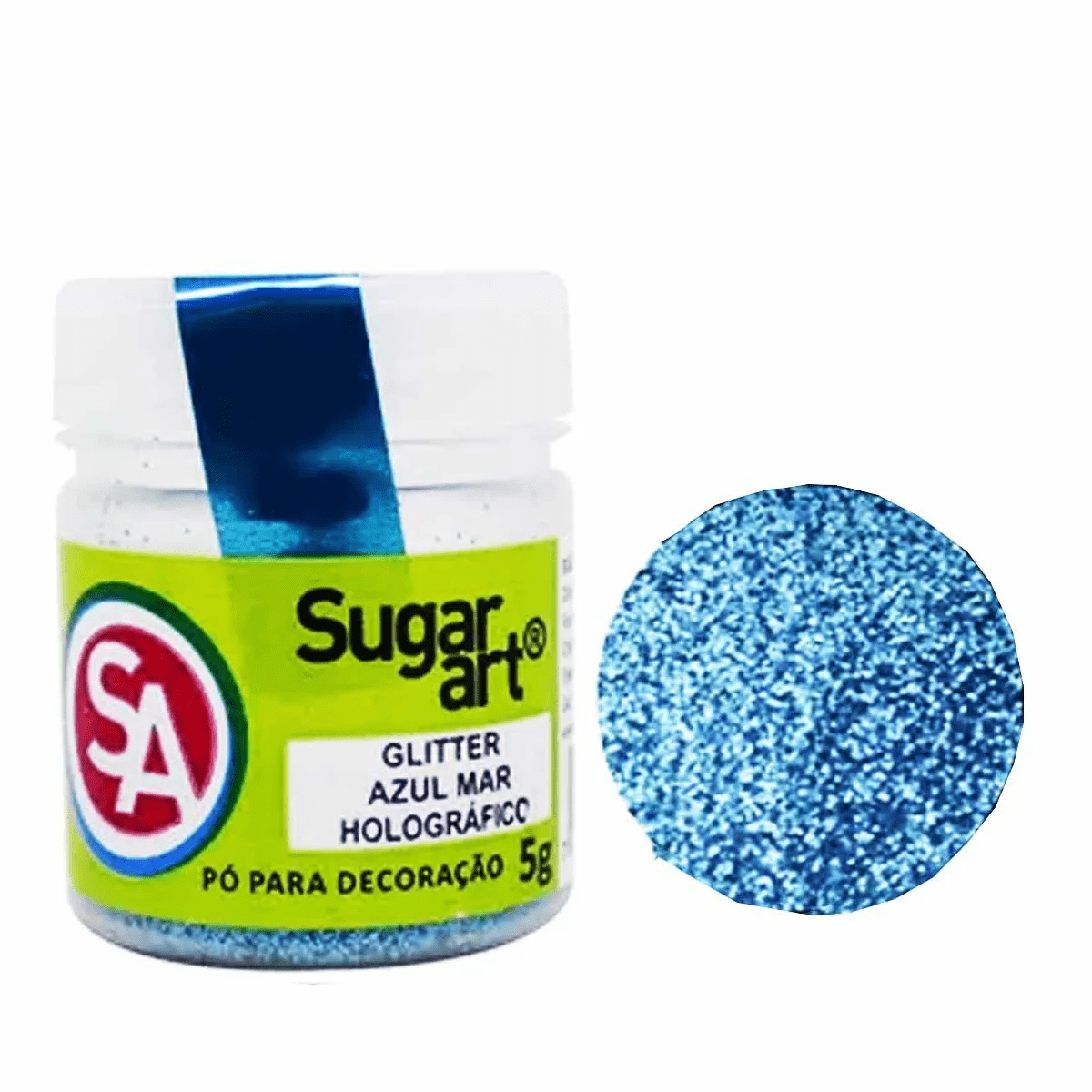 Pó para decoração Glitter Sugar Art - cor Azul mar holográfico - 5g