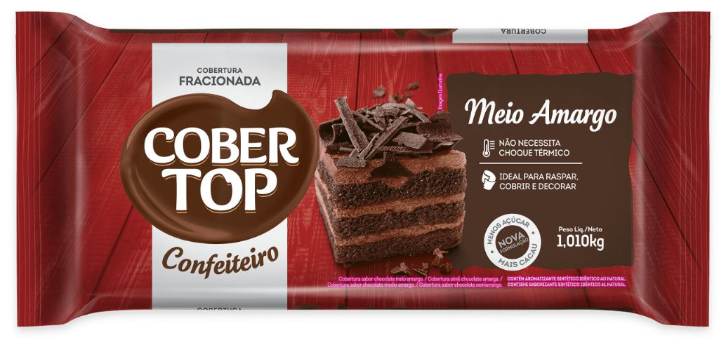 Cobertura Confeiteiro Cobertop Sabor chocolate Meio Amargo - Barra 1.01kg BEL