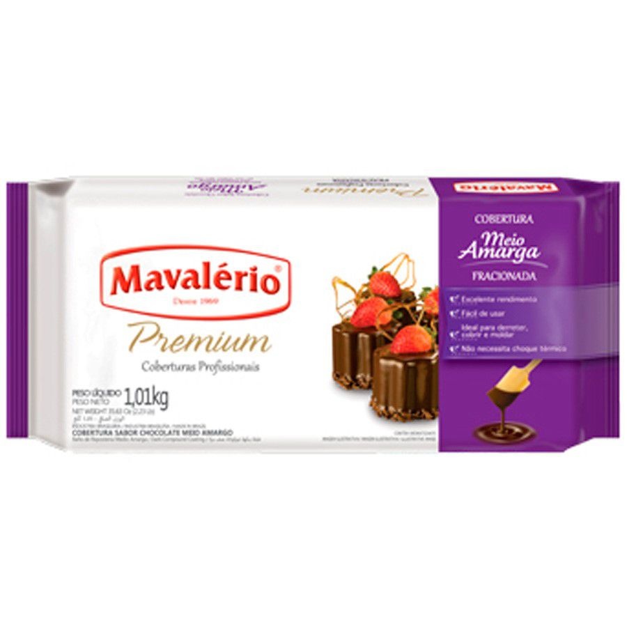 Cobertura Premium Sabor chocolate Meio Amargo - Barra 1.01kg MAVALÉRIO
